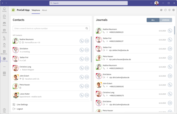 Software mapping ProCall App for Microsoft Teams